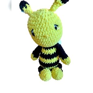 Handmade stuffed bumblebee. Chenille yarn for soft texture in bright yellow/blac